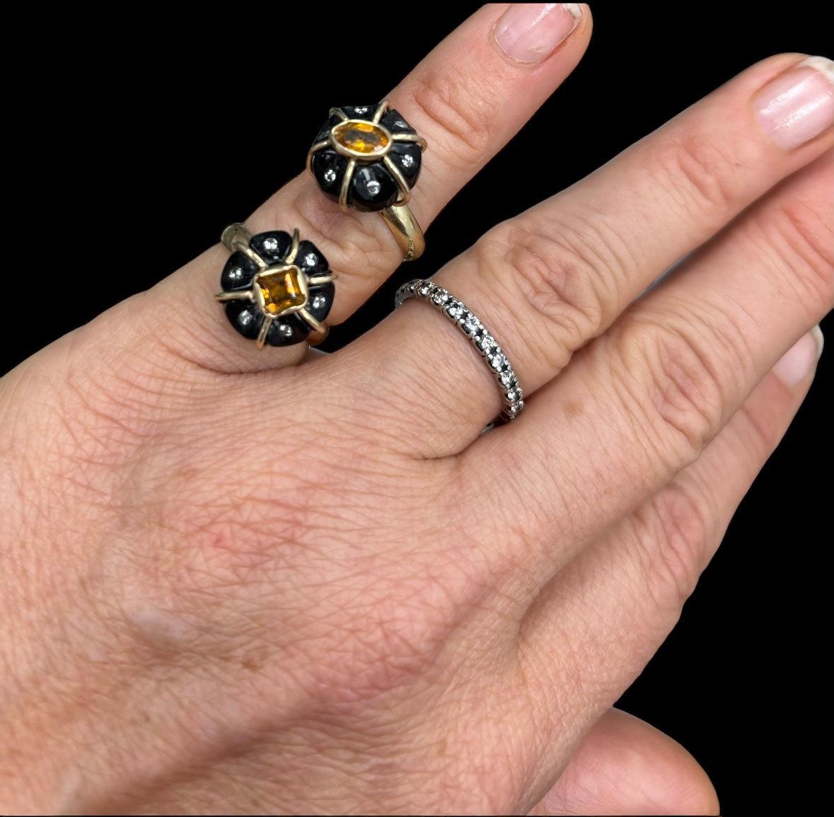 BAGUE FLORA, Onyx noir, Citrine, Diamants et or 14k en vente 2