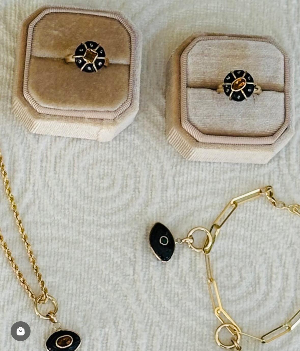 BAGUE FLORA, Onyx noir, Citrine, Diamants et or 14k en vente 3