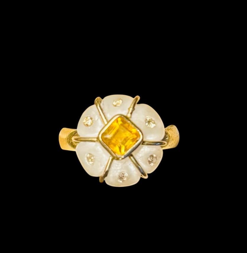 FLORA RING, Moonstone, Citrine, Champagne Diamonds, 14k Gold For Sale 4