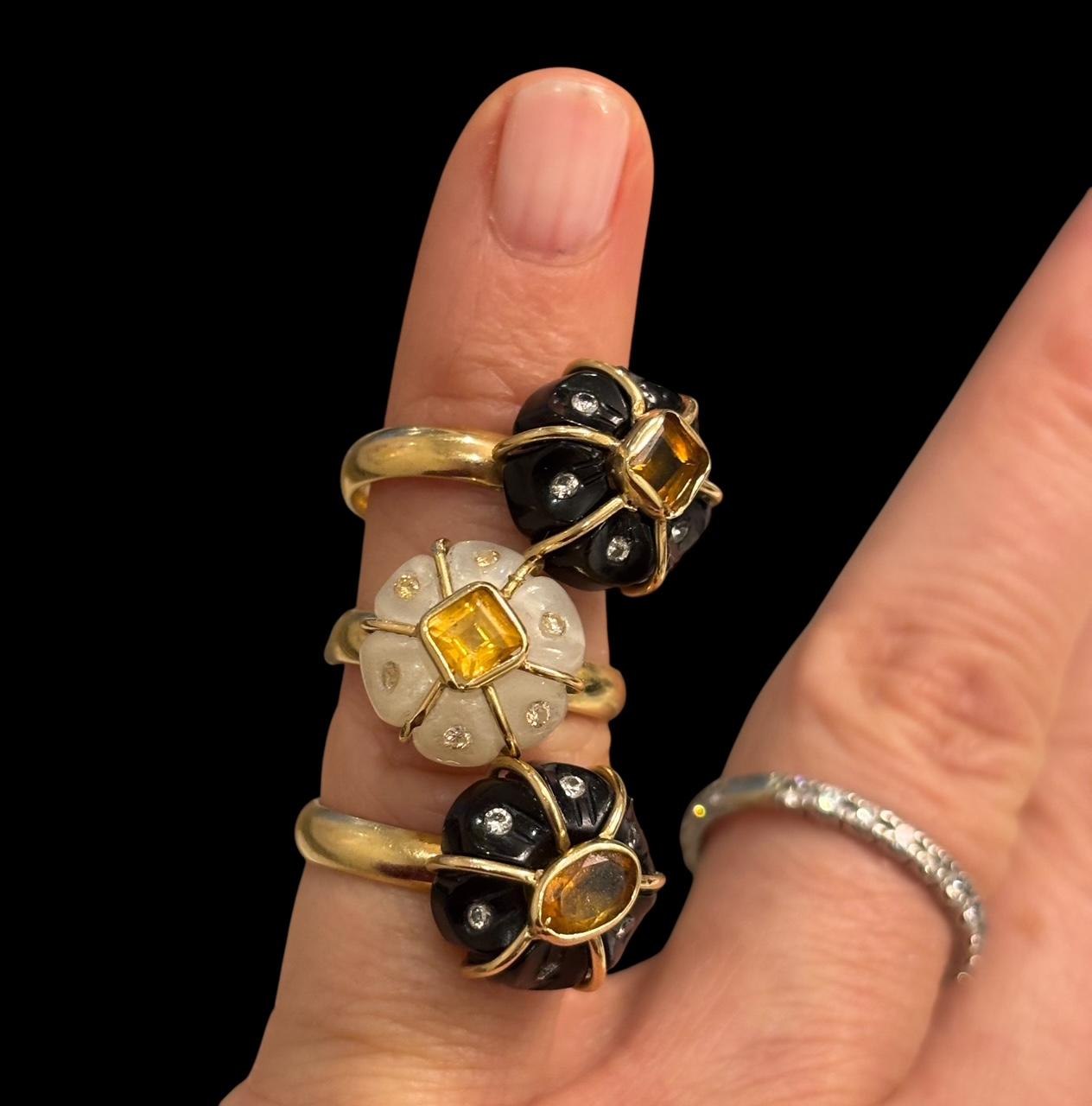 FLORA RING, Moonstone, Citrine, Champagne Diamonds, 14k Gold For Sale 3