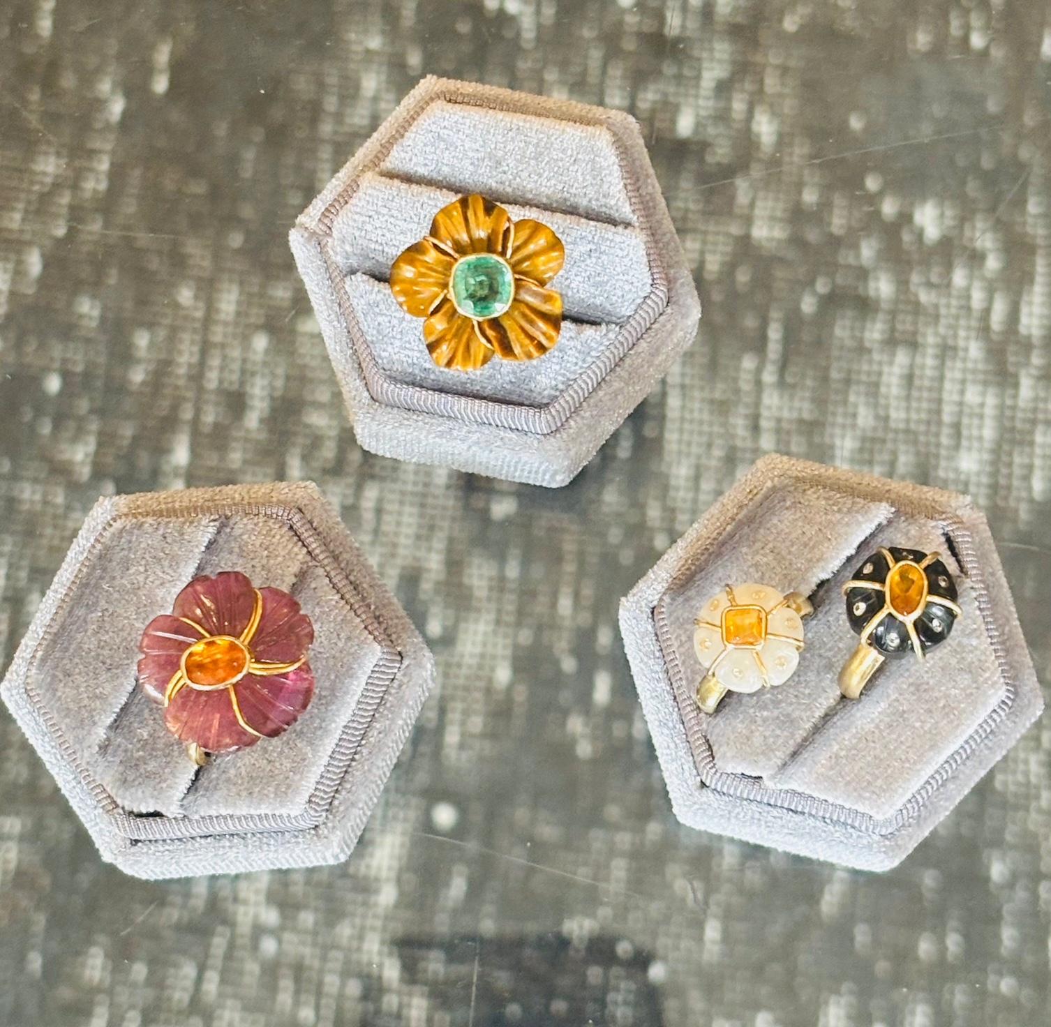 Mixed Cut FLORA RING, Moonstone, Citrine, Champagne Diamonds, 14k Gold For Sale
