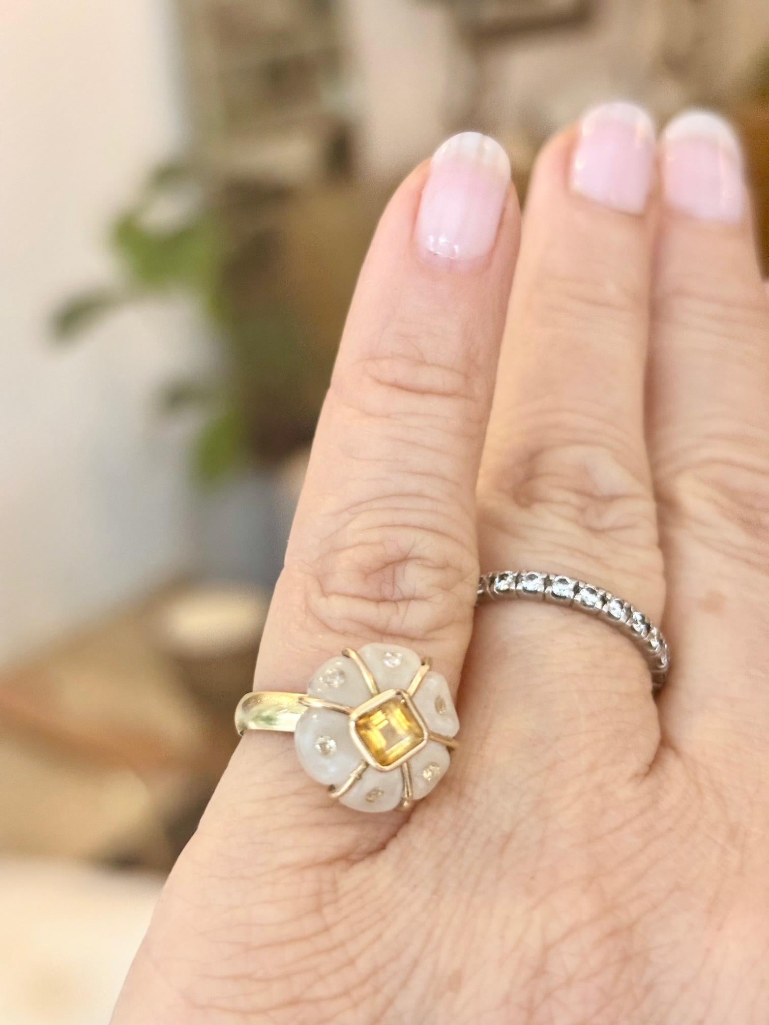 FLORA RING, Moonstone, Citrine, Champagne Diamonds, 14k Gold In New Condition For Sale In New York, NY