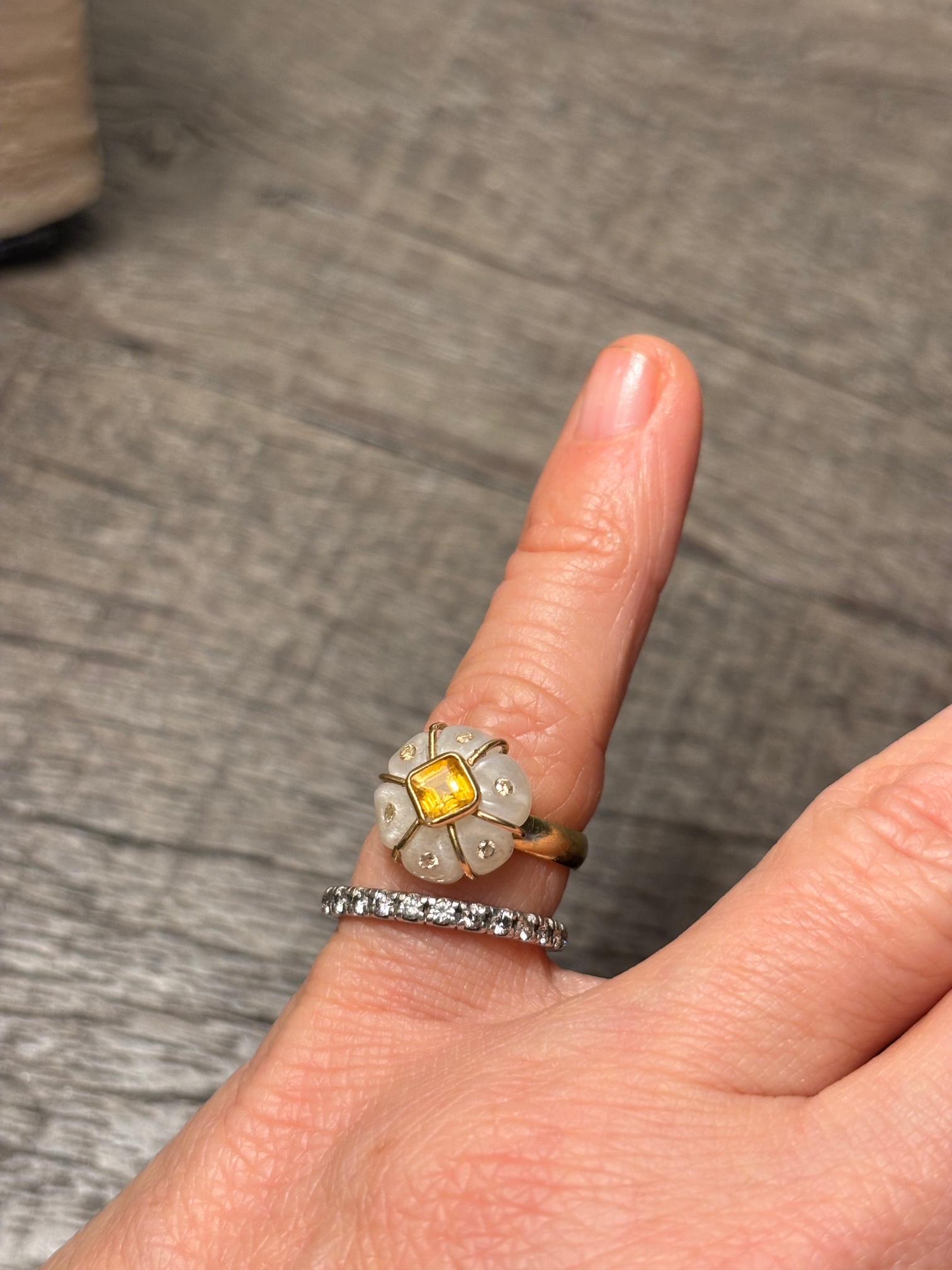 Women's or Men's FLORA RING, Moonstone, Citrine, Champagne Diamonds, 14k Gold For Sale