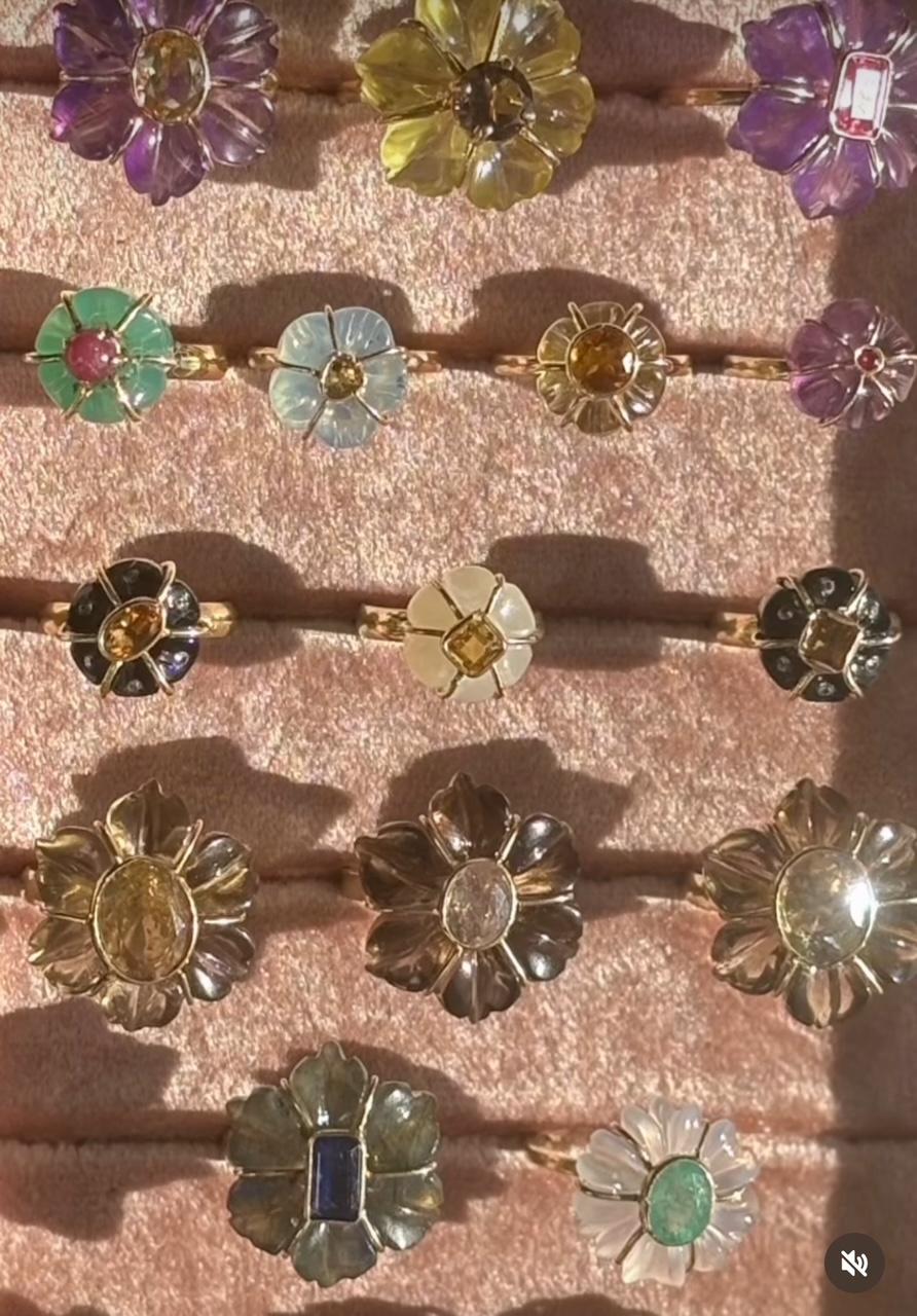 FLORA RING, Moonstone, Citrine, Champagne Diamonds, 14k Gold For Sale 1