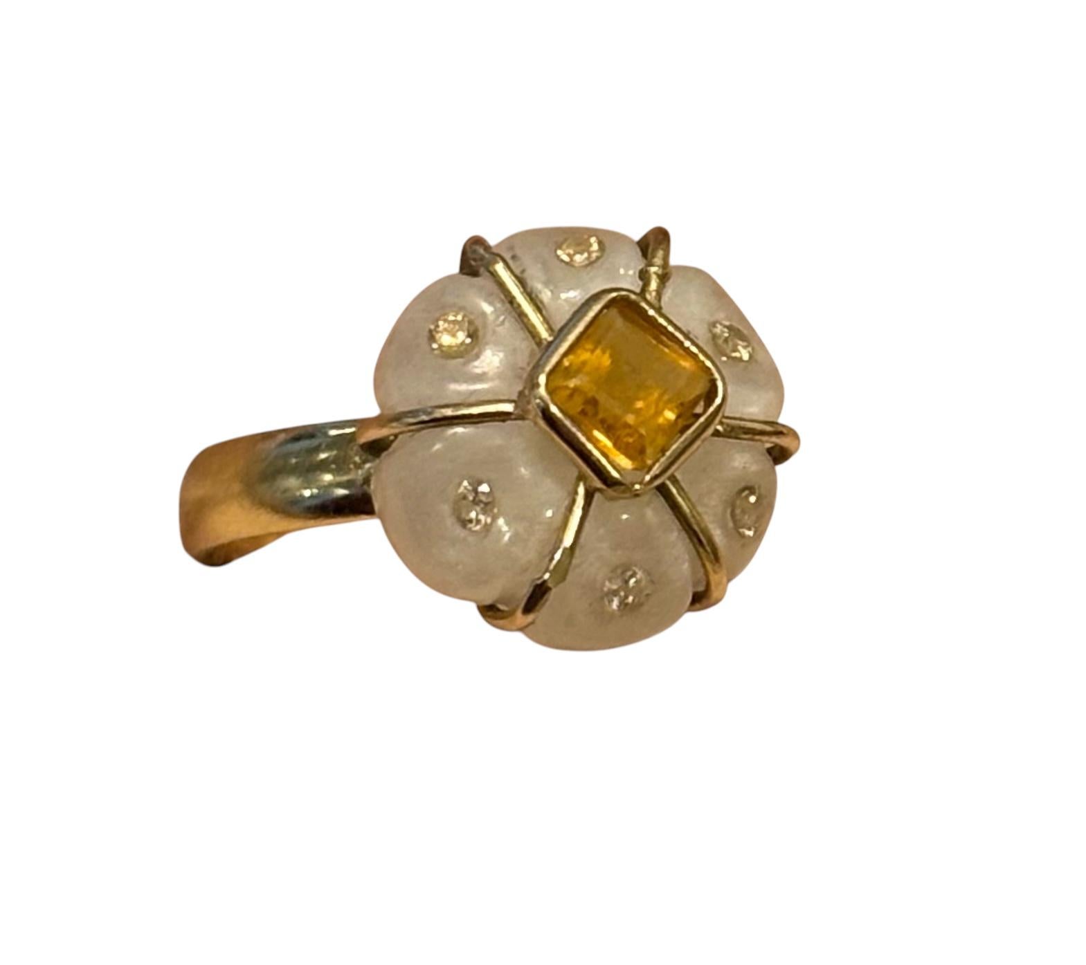 FLORA RING, Moonstone, Citrine, Champagne Diamonds, 14k Gold For Sale 2