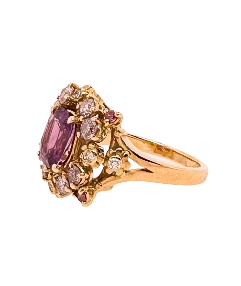 Oval Cut Flora Ring - purple sapphire with pink and white diamonds set in 18ct gold For Sale