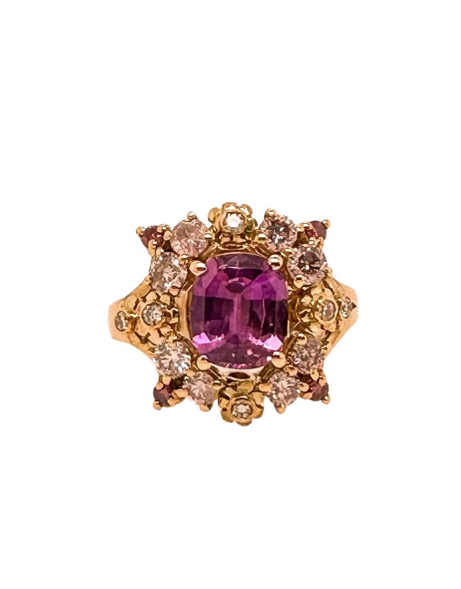 Flora Ring - purple sapphire with pink and white diamonds set in 18ct gold In New Condition For Sale In London, GB