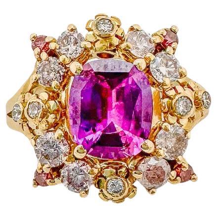 Flora Ring - purple sapphire with pink and white diamonds set in 18ct gold For Sale
