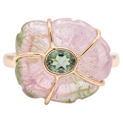 FLORA Ring, Watermelon Tourmaline, Green Tourmaline and 14k Gold