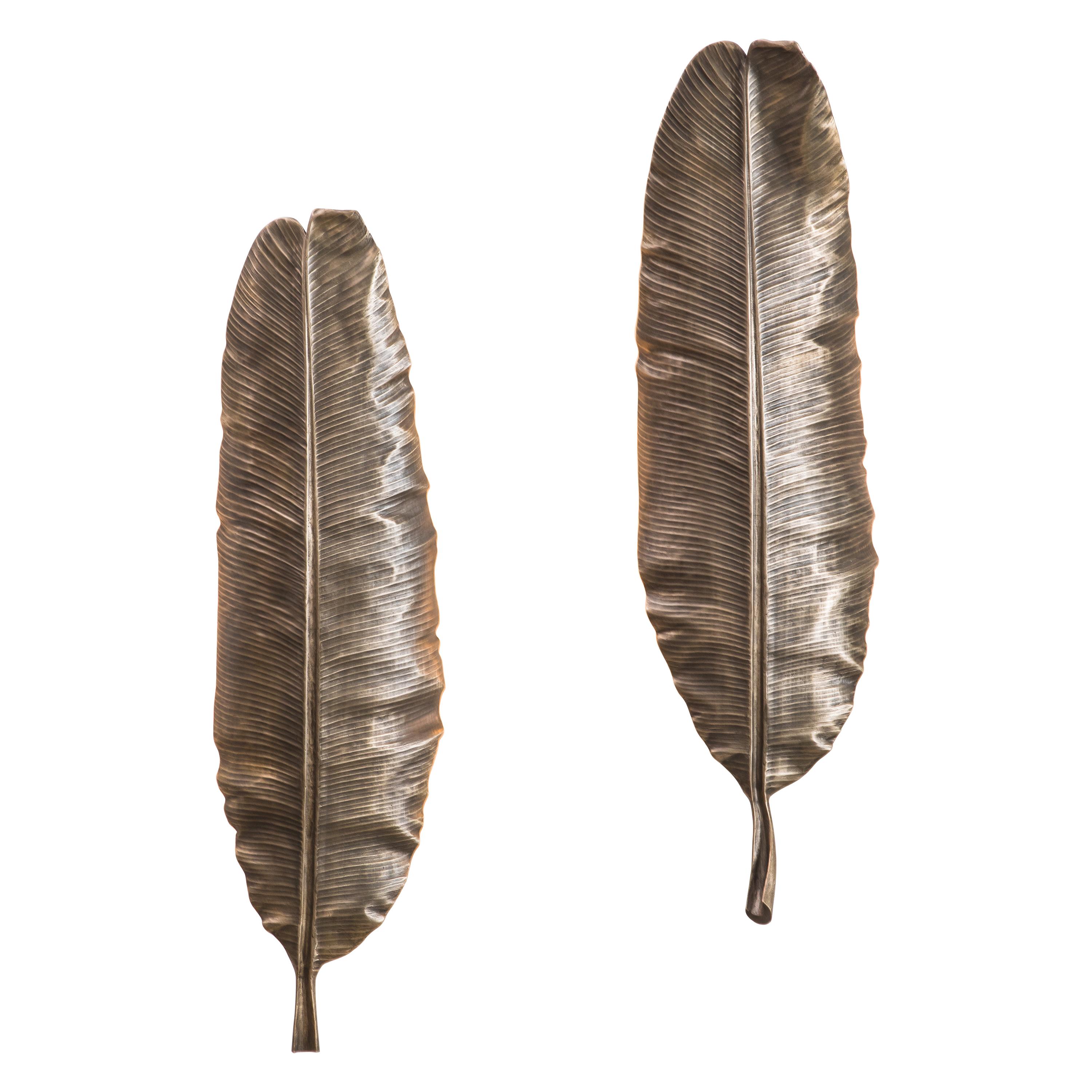 Flora Series, Bronze Banana Leaf Sconces, USA For Sale