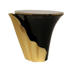 "Flora" Mesa baja o auxiliar de madera, mármol y metal
