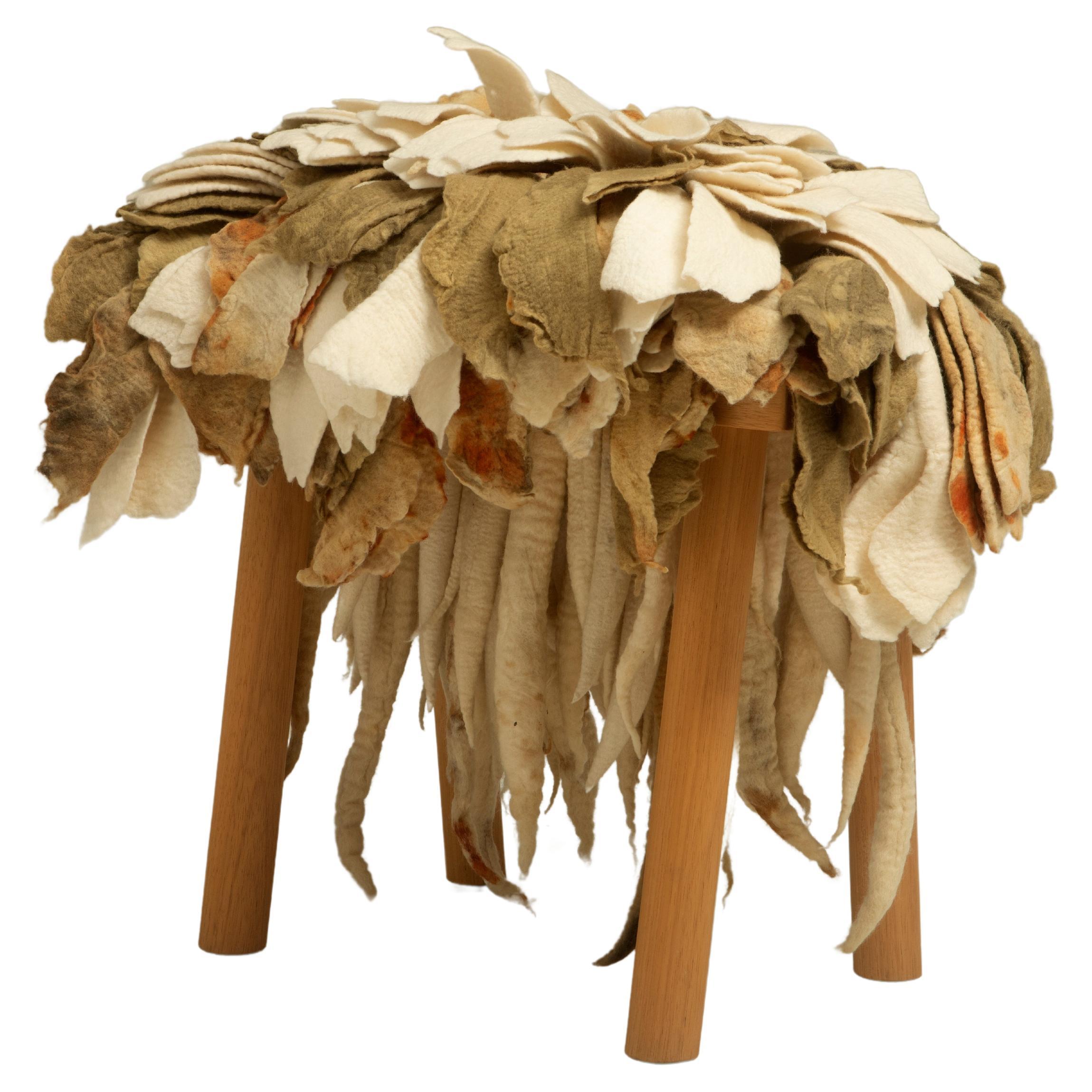 “Florada” Stool in Wool and Wood by Inês Schertel, Brazil, 2021 For Sale