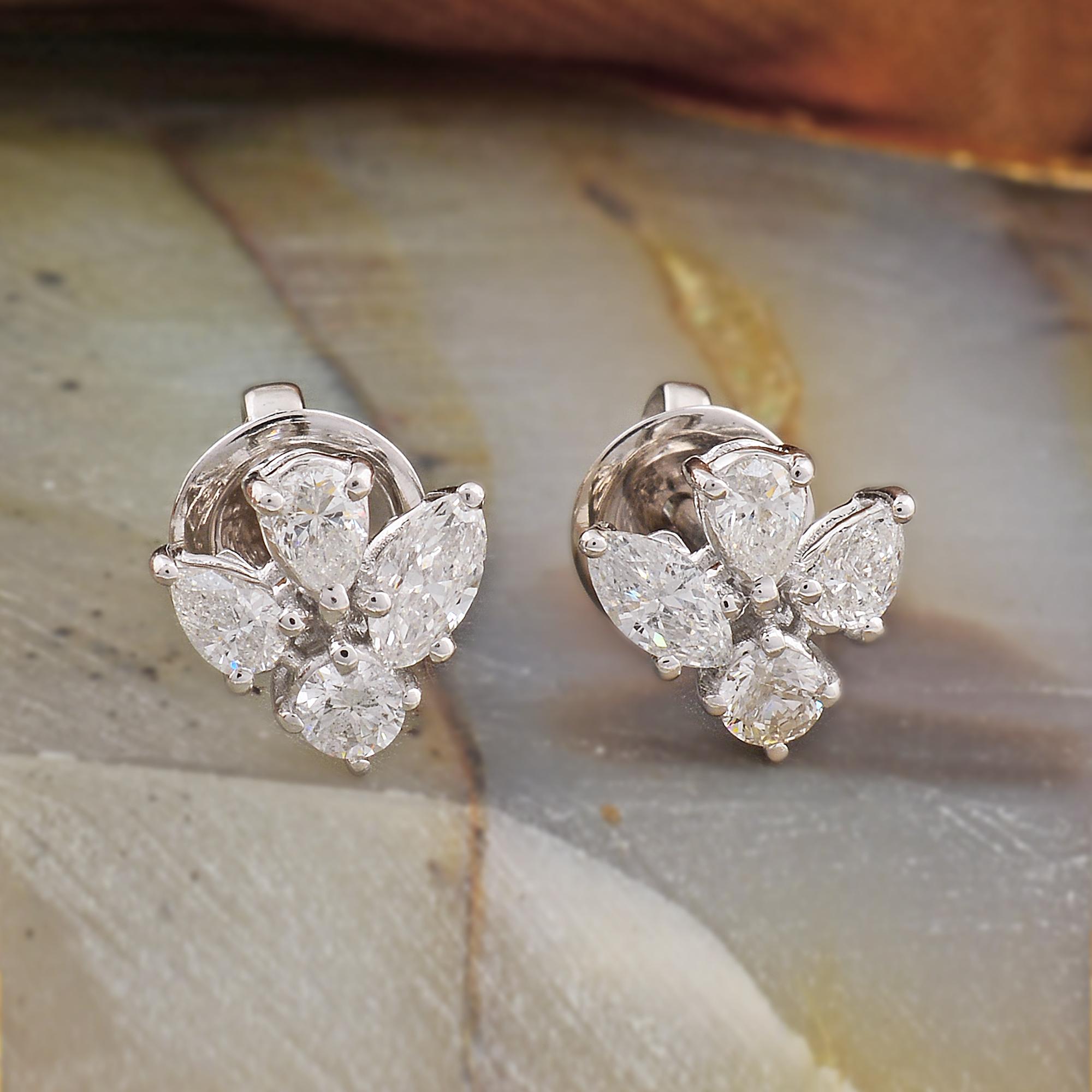 Floral 1,05 Karat Diamanten Cluster Minimalistische Ohrstecker aus 18k Weißgold (Moderne) im Angebot