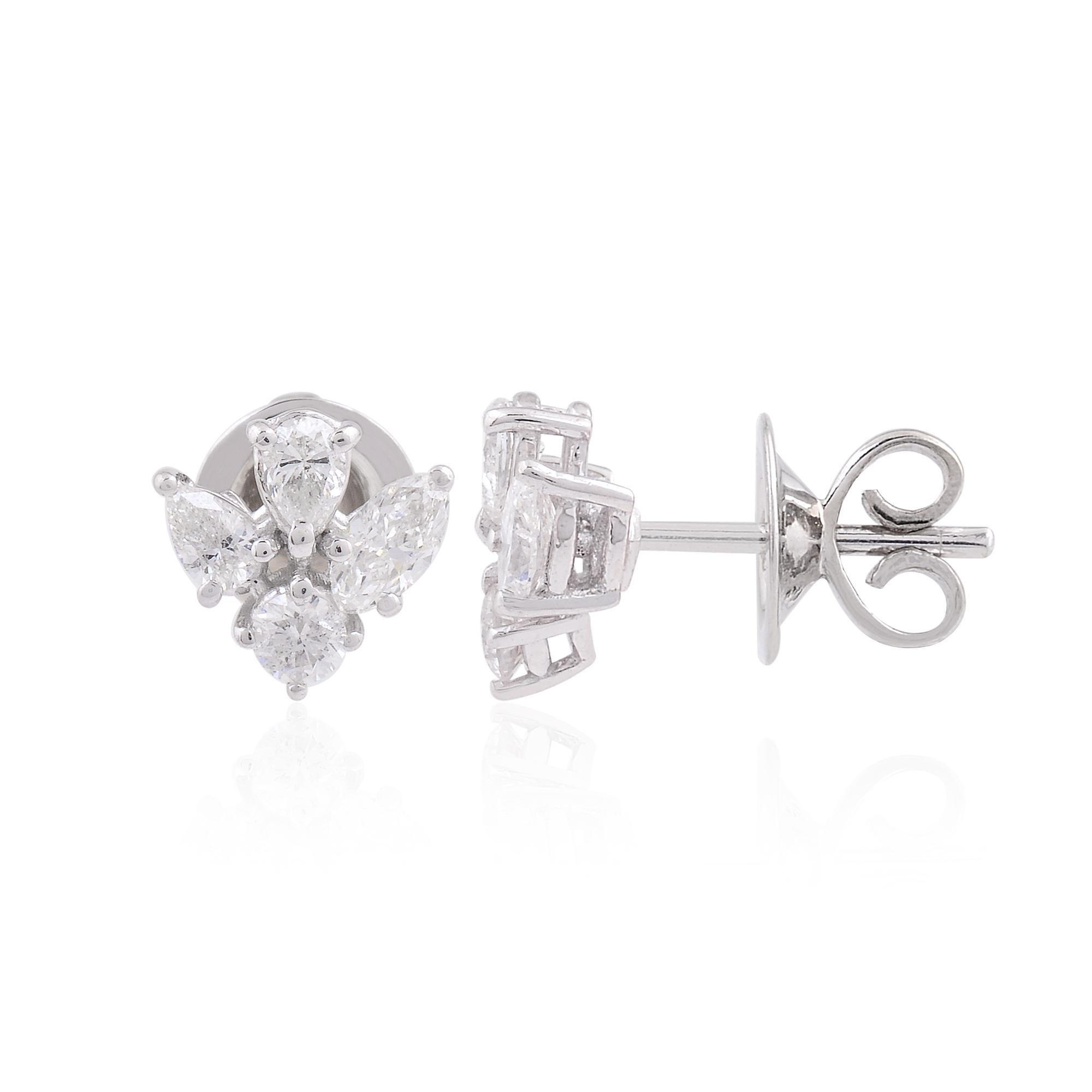 Floral 1,05 Karat Diamanten Cluster Minimalistische Ohrstecker aus 18k Weißgold im Zustand „Neu“ im Angebot in Diera, Dubai