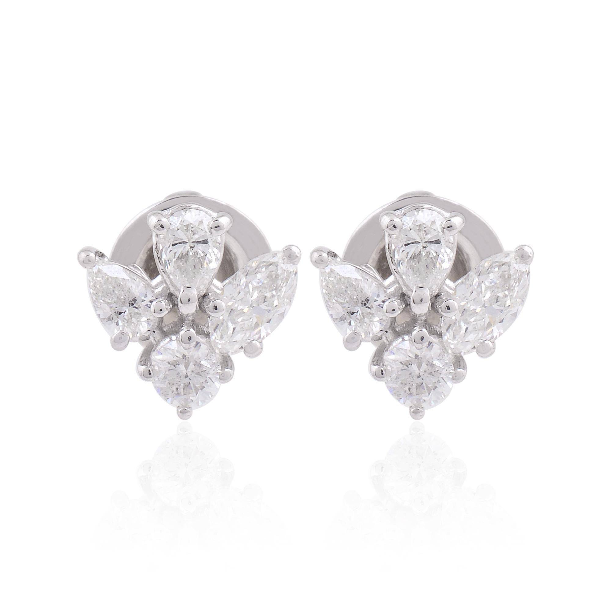 Floral 1,05 Karat Diamanten Cluster Minimalistische Ohrstecker aus 18k Weißgold Damen im Angebot