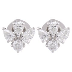 Floral 1,05 Karat Diamanten Cluster Minimalistische Ohrstecker aus 18k Weißgold