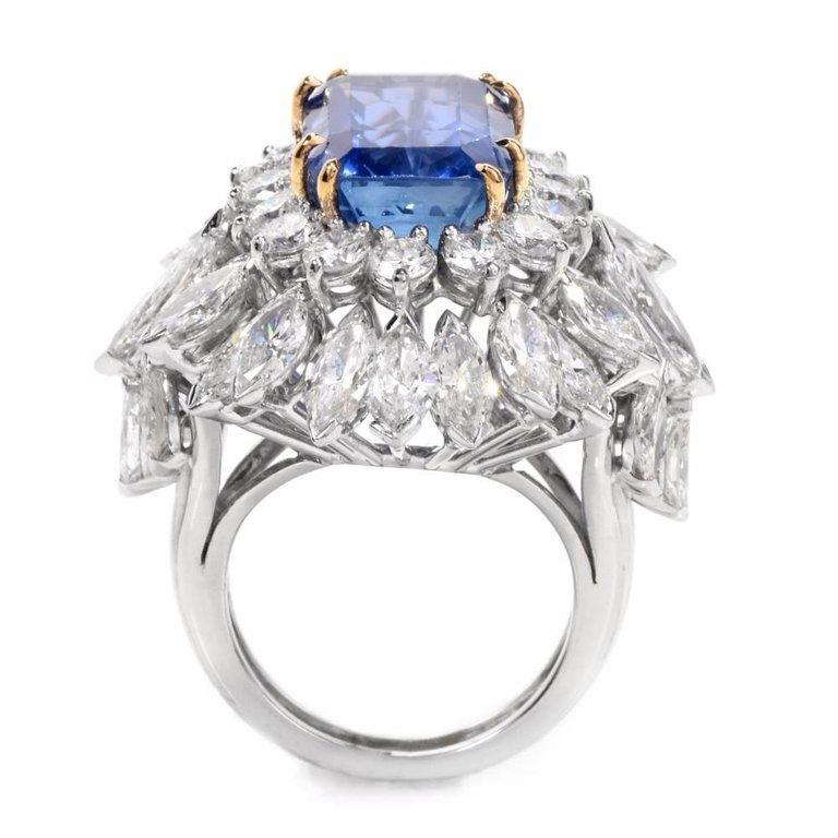 Anillo de cóctel de zafiro, diamante y platino Burma s No Heat Moderno en venta