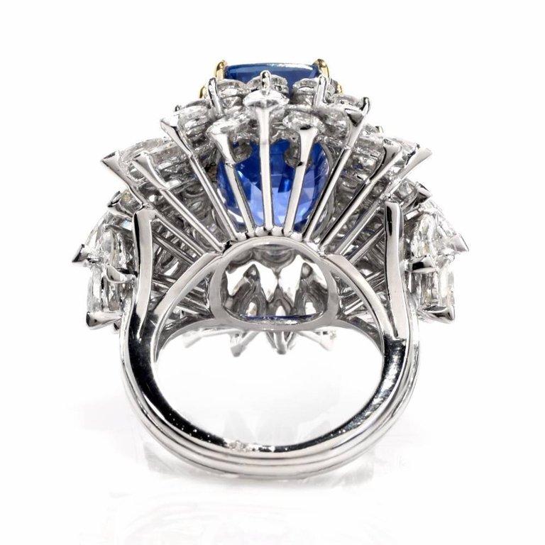 Femenino o masculino Anillo de cóctel de zafiro, diamante y platino Burma s No Heat en venta