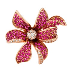 Floral 1.7 Carat Ruby and Diamond Ring in 14 Karat Rose Gold