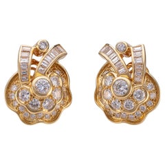 Floral 18 kt Yellow Gold Earrings with 4.25 ct Diamonds H/I VS1-VS2