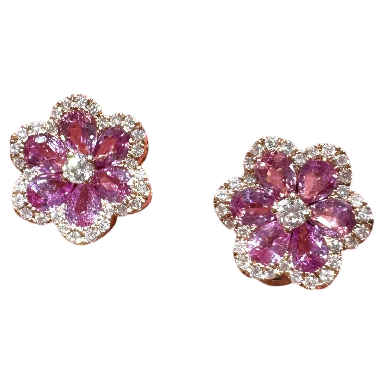 Floral 18KT Rose Gold Pink Sapphire & Diamond Earrings – SDER028 IGNA