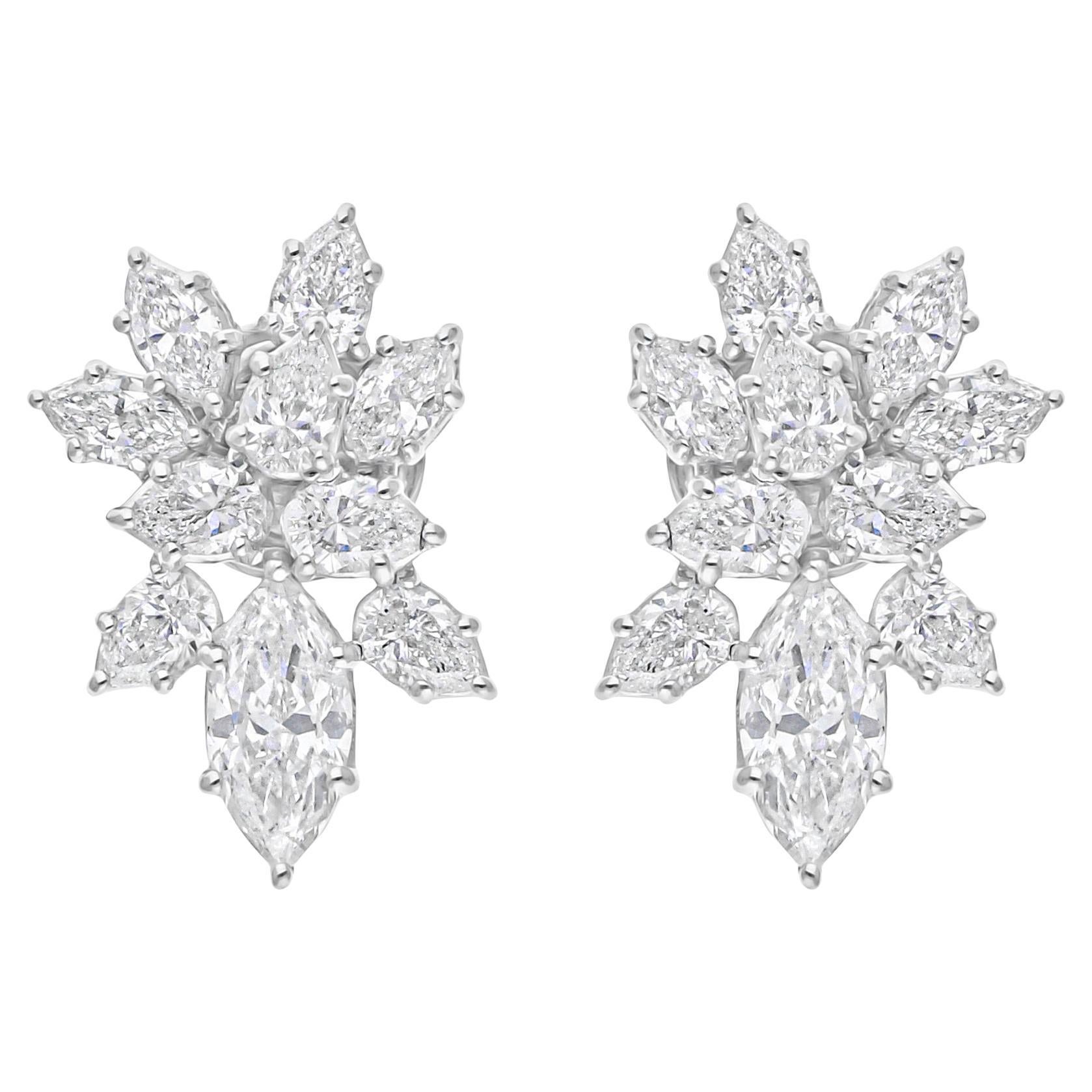 Floral 2.45Ct Mixed Cut Diamond Stud Earrings 14K White Gold All Tariffs Paid
