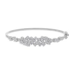 Floral 2.90Ct Round Brilliant Cut Diamond Bangle Bracelet 14K White Solid Gold