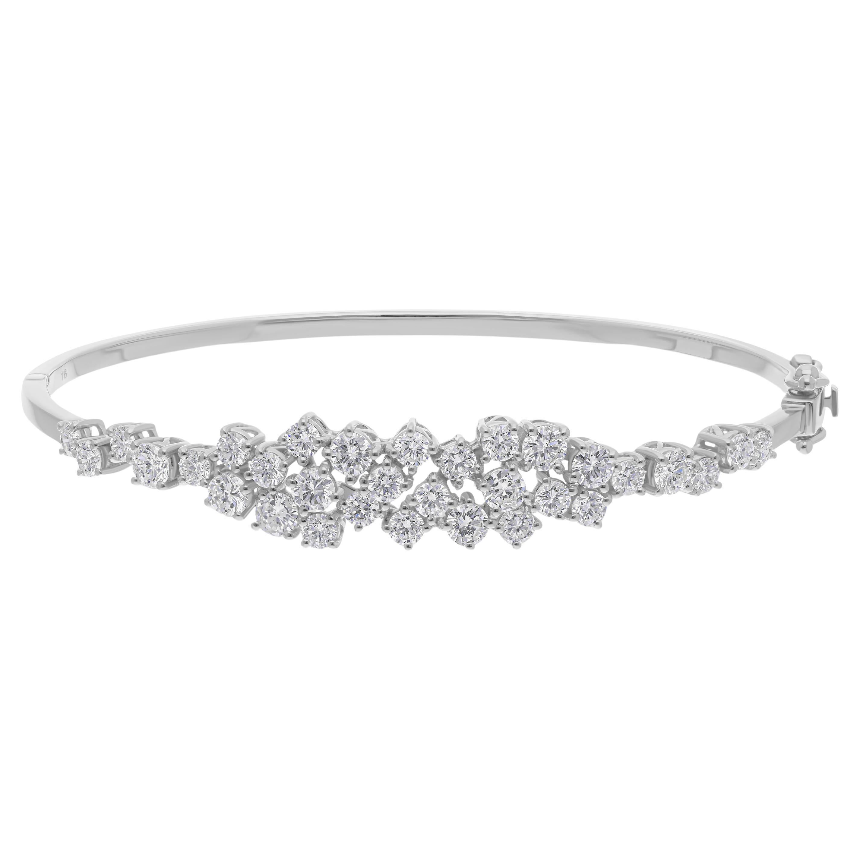 Bracelet floral 2.90Ct Round Brilliant Cut Diamond Bangle 14K White Solid Gold