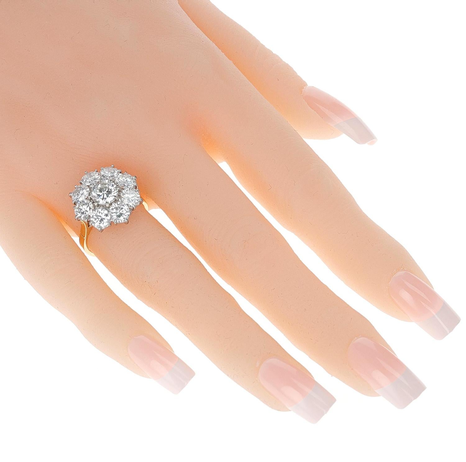 Round Cut Floral 4+ Carats Diamond Cluster Ring, 18K