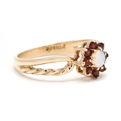 Floral .40ctw Garnet and Opal Cocktail Ring, 14k Yellow Gold, Ring Size 6