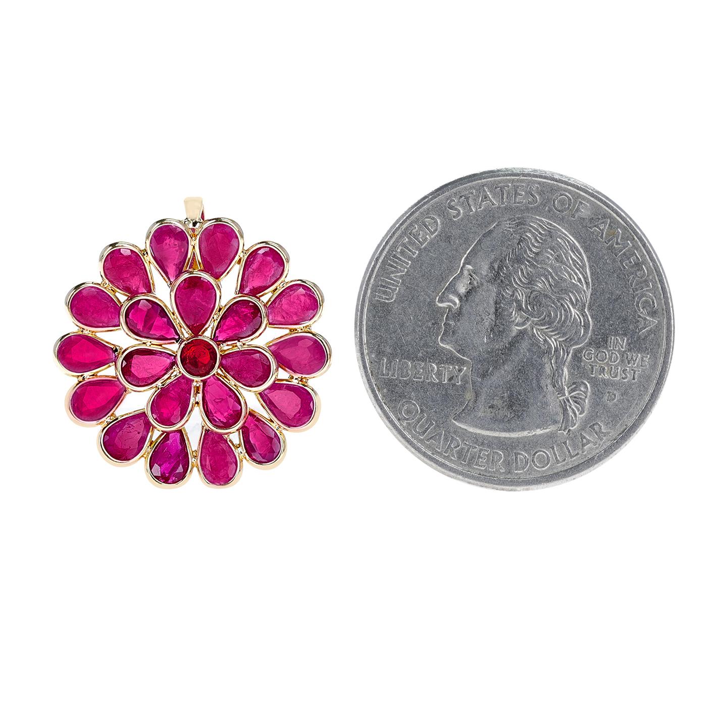 Round Cut Floral 4.30 Ct. Ruby Pendant, 18k Yellow Gold