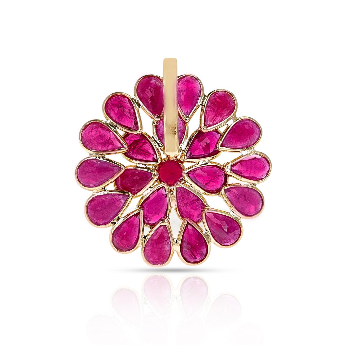 Floral 4.30 Ct. Ruby Pendant, 18k Yellow Gold In Excellent Condition In New York, NY