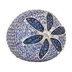 Floral 5.2 Carat Blue Sapphire Ring in 14 Karat White Gold