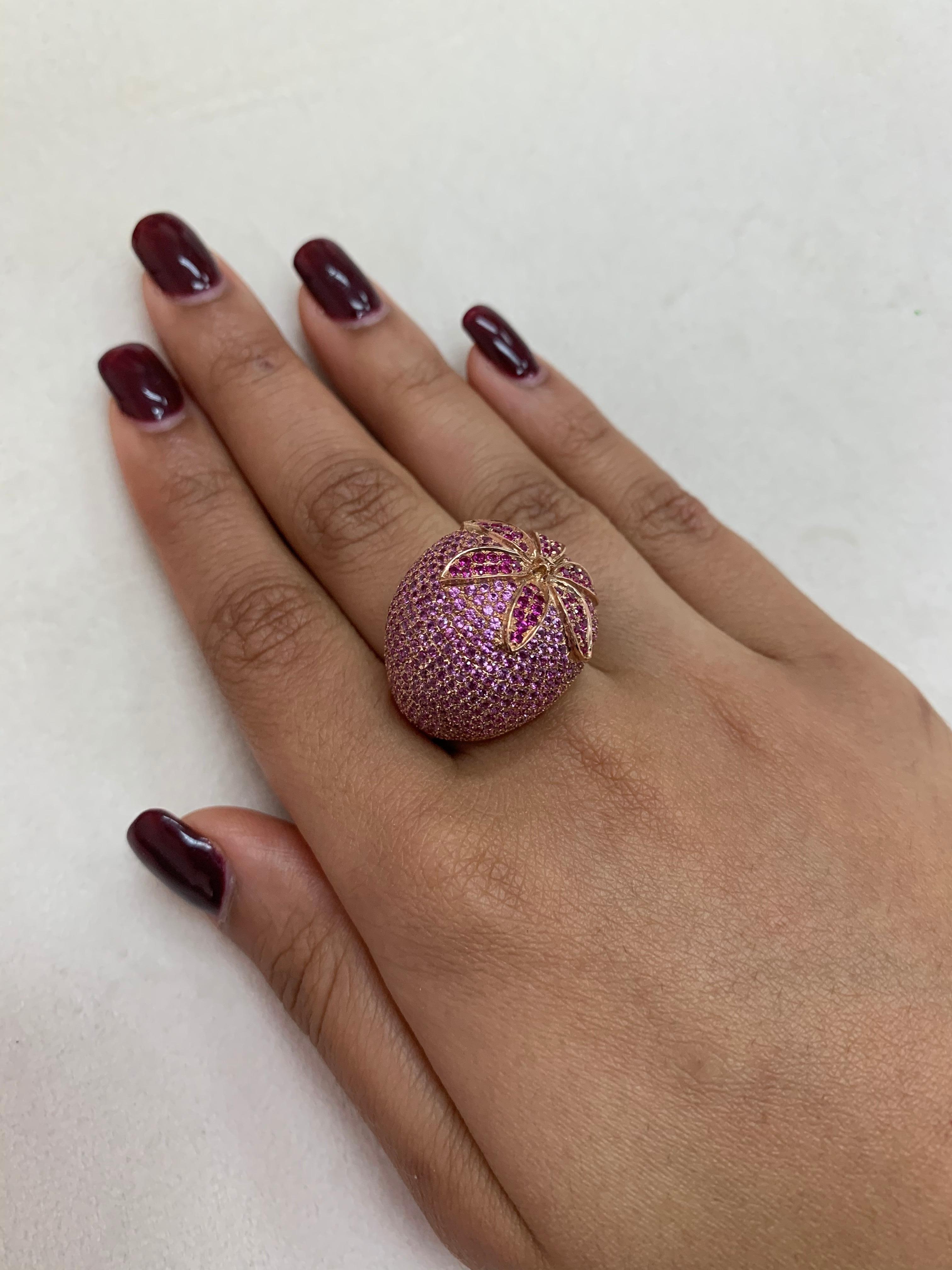 Women's Floral 5.2 Carat Ruby and Pink Sapphire Ring in 14 Karat Rose Gold For Sale