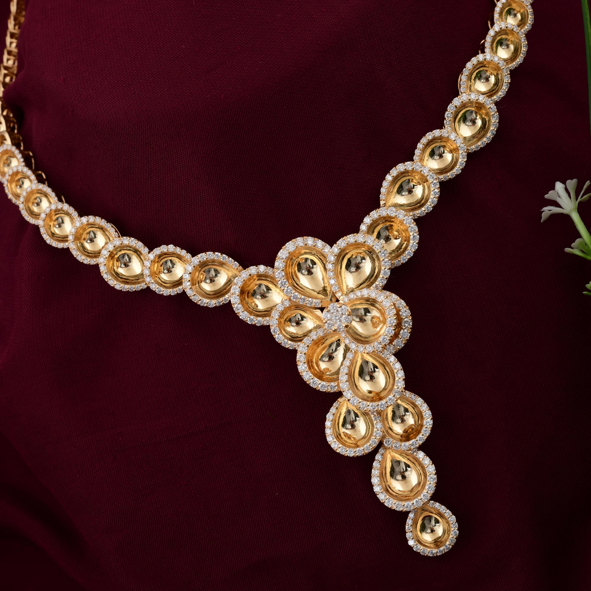 Round Cut Floral 6.87Ct Statement Diamond Y Necklace For Wedding 14K Yellow Fine Gold For Sale