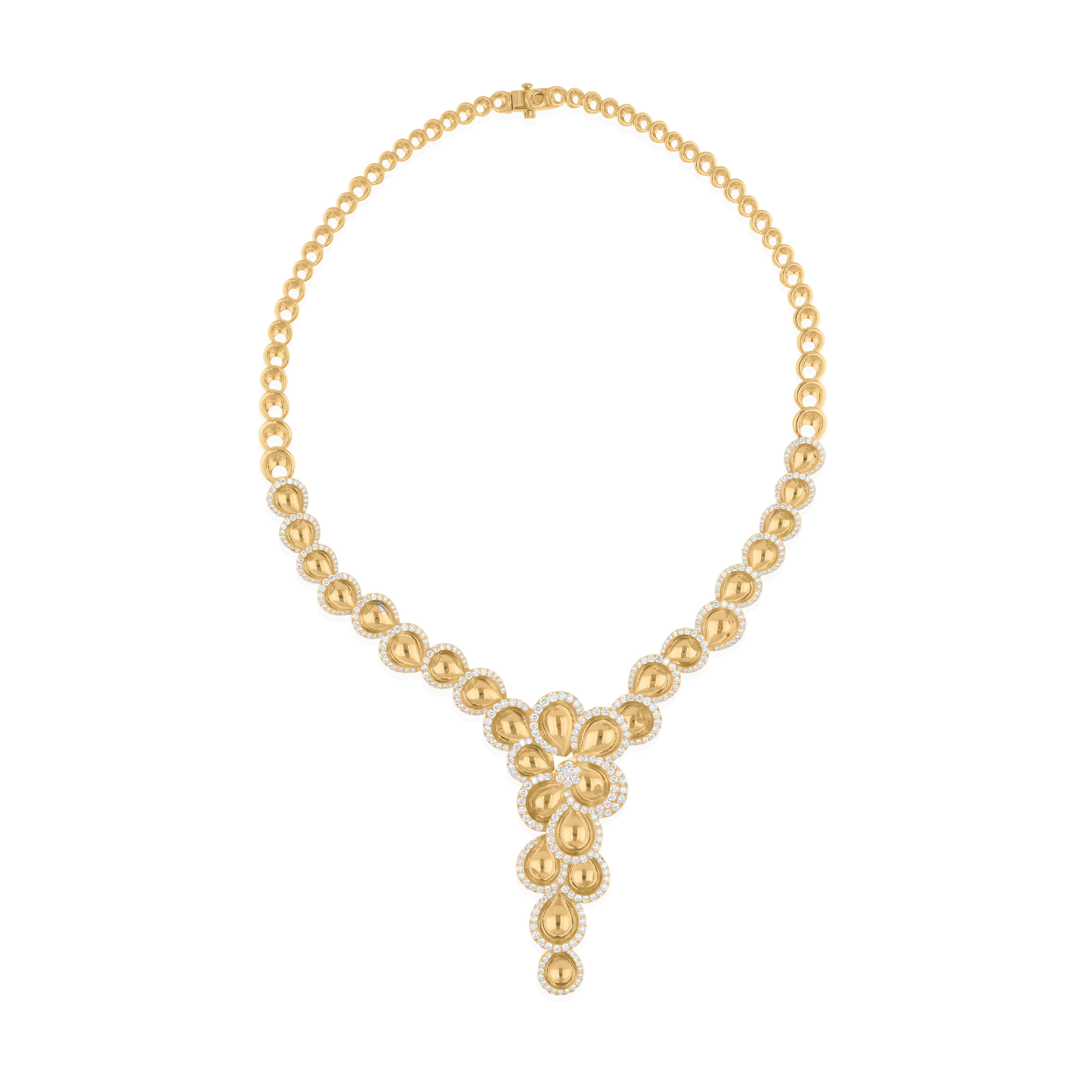 Floral 6.87Ct Statement Diamond Y Necklace For Wedding 14K Yellow Fine Gold In New Condition For Sale In Diera, Dubai