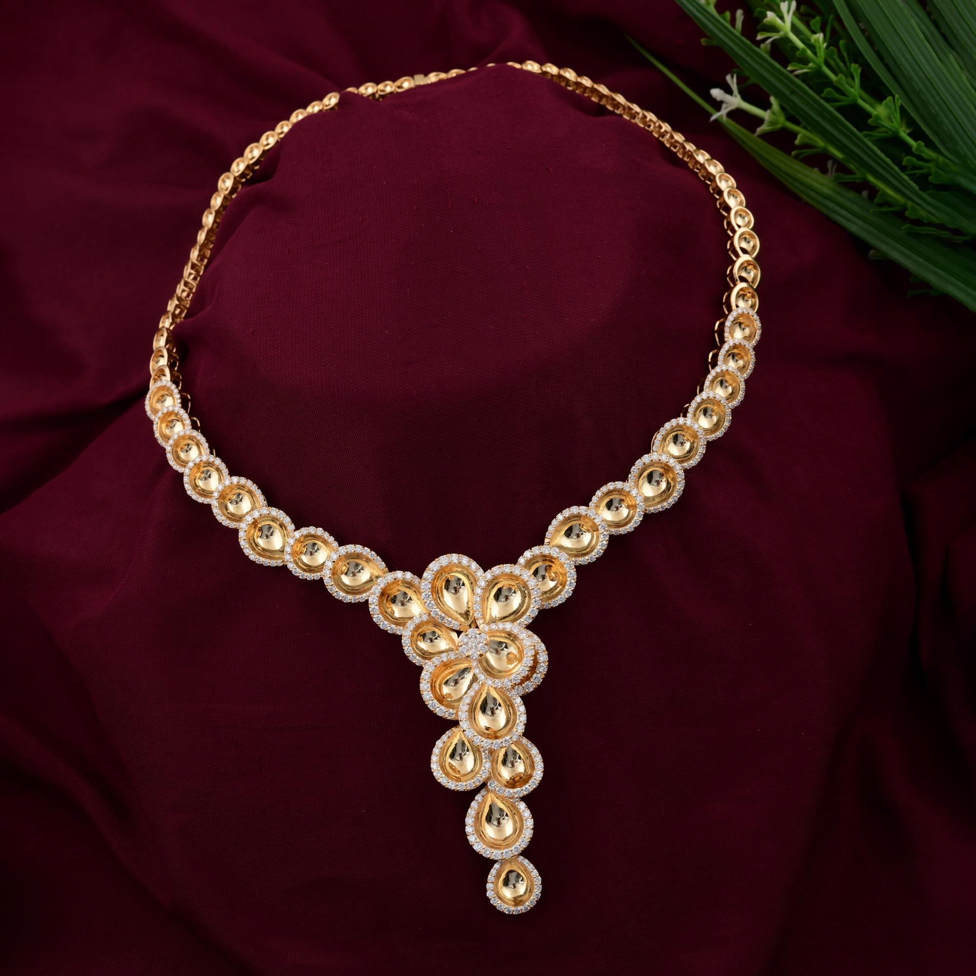 Women's Floral 6.87Ct Statement Diamond Y Necklace For Wedding 14K Yellow Fine Gold For Sale