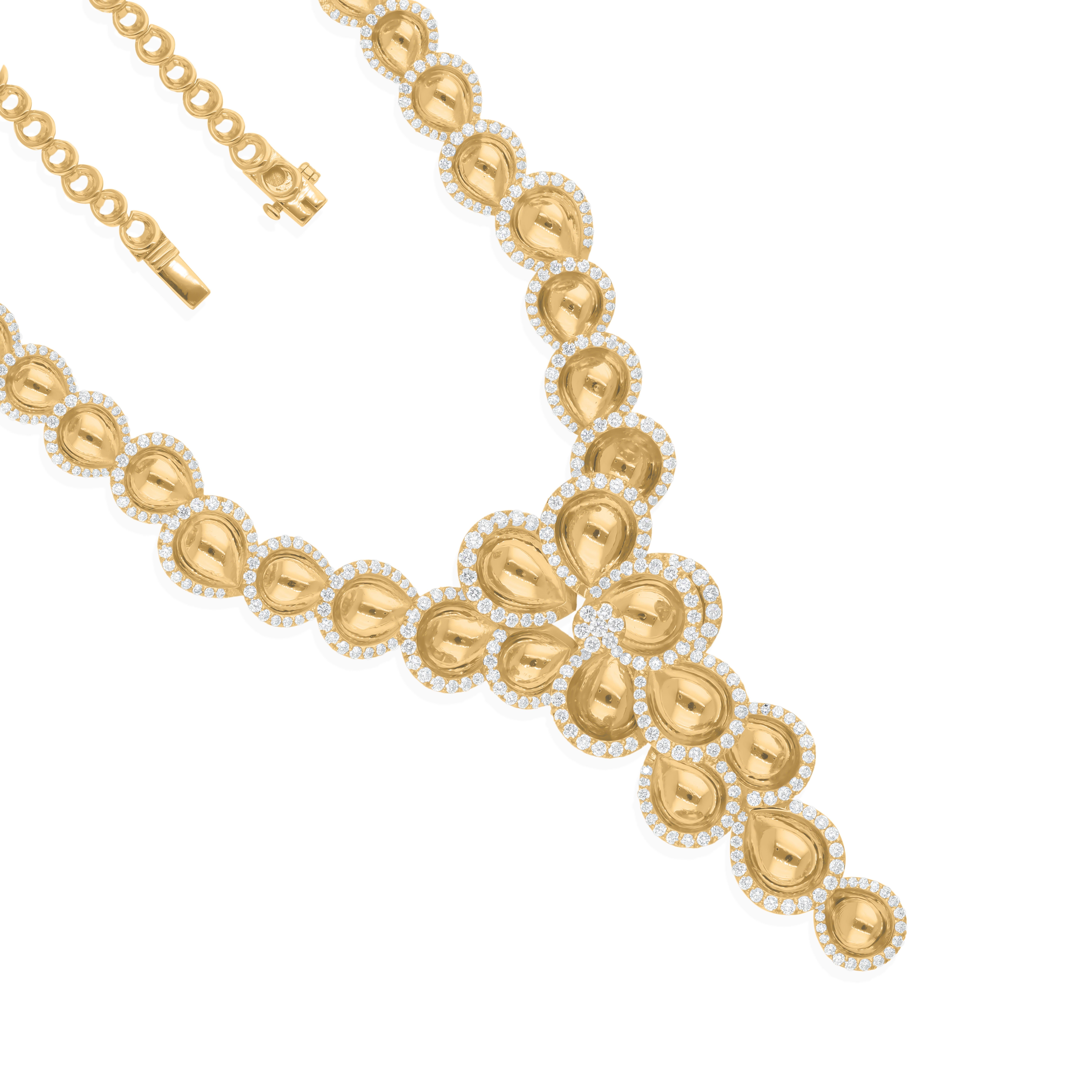 Art Deco Floral 6.87Ct Statement Diamond Y Necklace For Wedding 18K Yellow Fine Gold For Sale