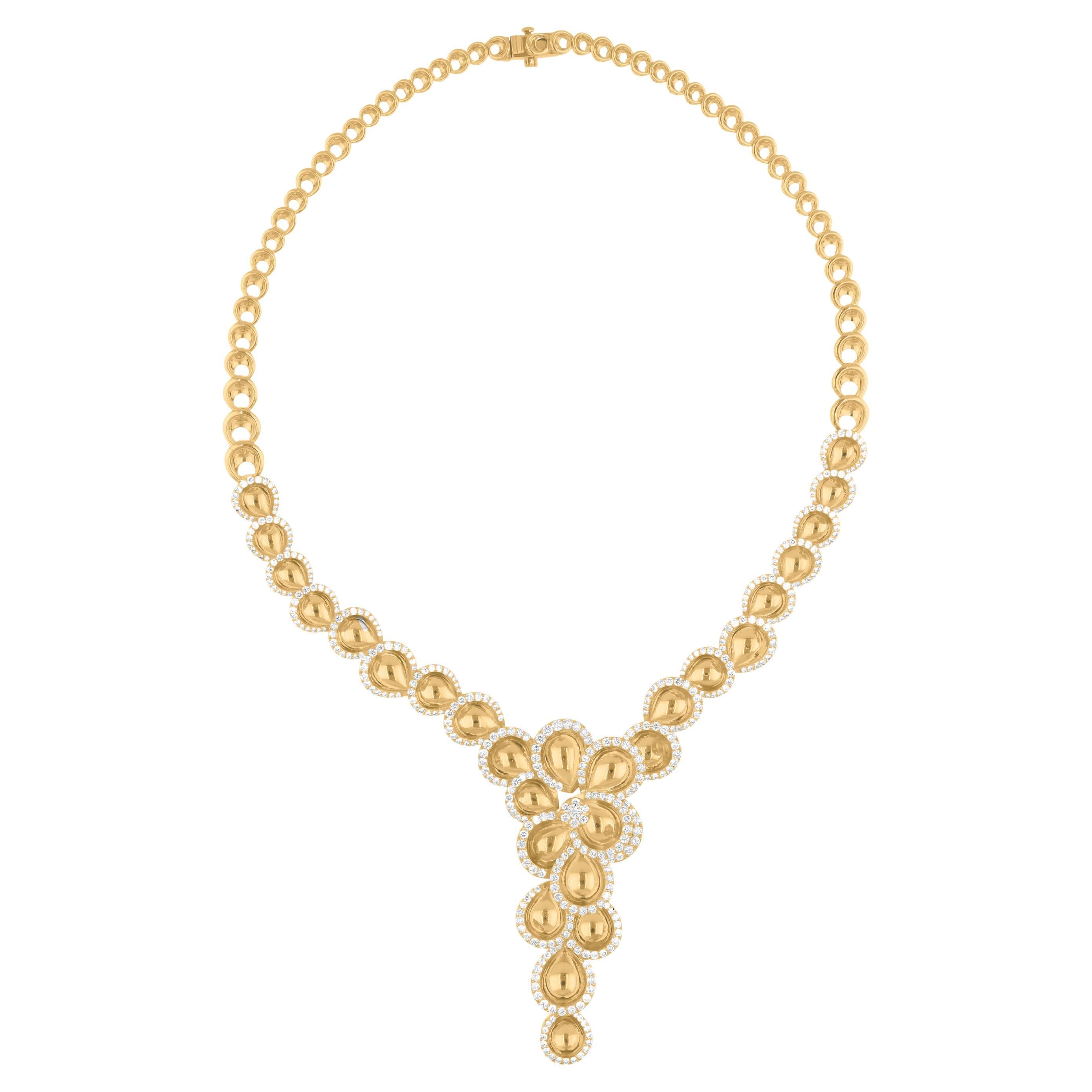 Floral 6.87Ct Statement Diamond Y Necklace For Wedding 18K Yellow Fine Gold For Sale