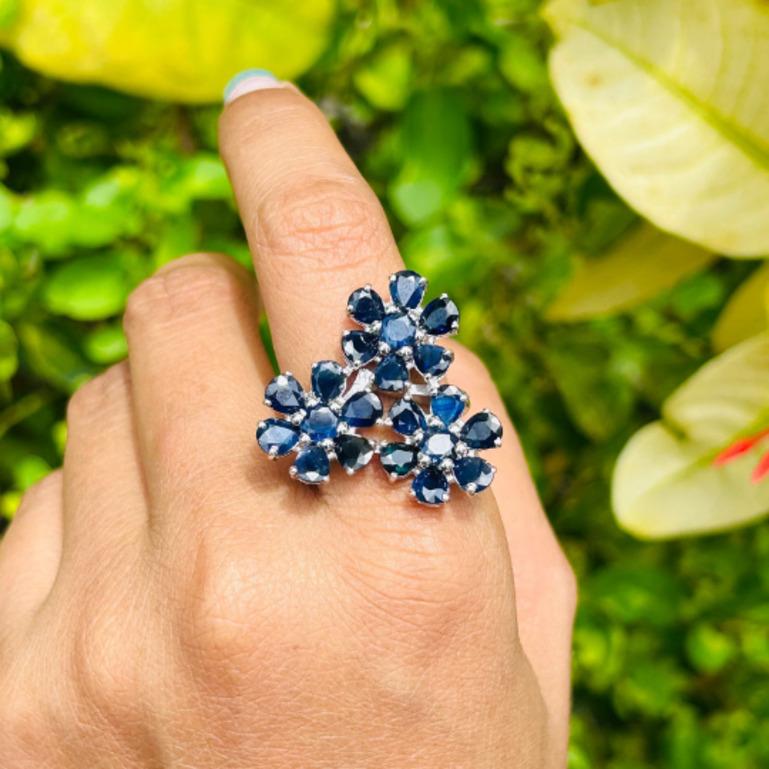 For Sale:  Floral 8.1 Ct Blue Sapphire Statement Ring For Her, 925 Sterling Silver Ring 4