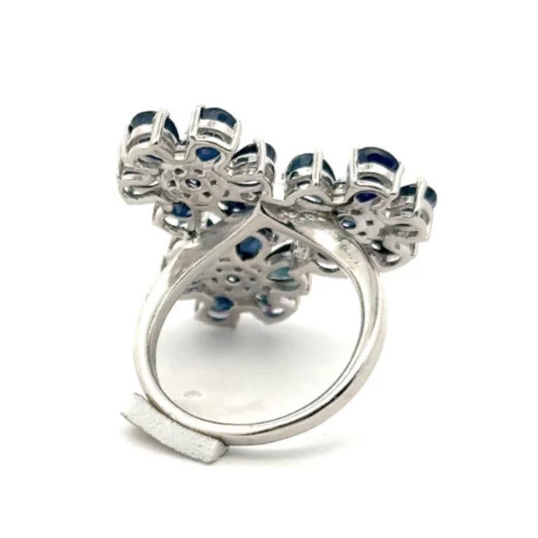 For Sale:  Floral 8.1 Ct Blue Sapphire Statement Ring For Her, 925 Sterling Silver Ring 5