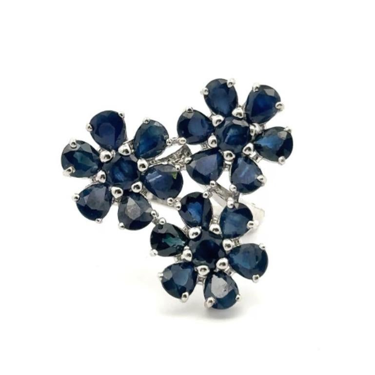 For Sale:  Floral 8.1 Ct Blue Sapphire Statement Ring For Her, 925 Sterling Silver Ring 9