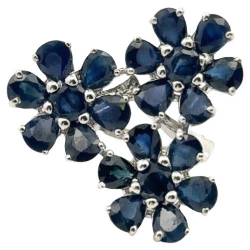 For Sale:  Floral 8.1 Ct Blue Sapphire Statement Ring For Her, 925 Sterling Silver Ring