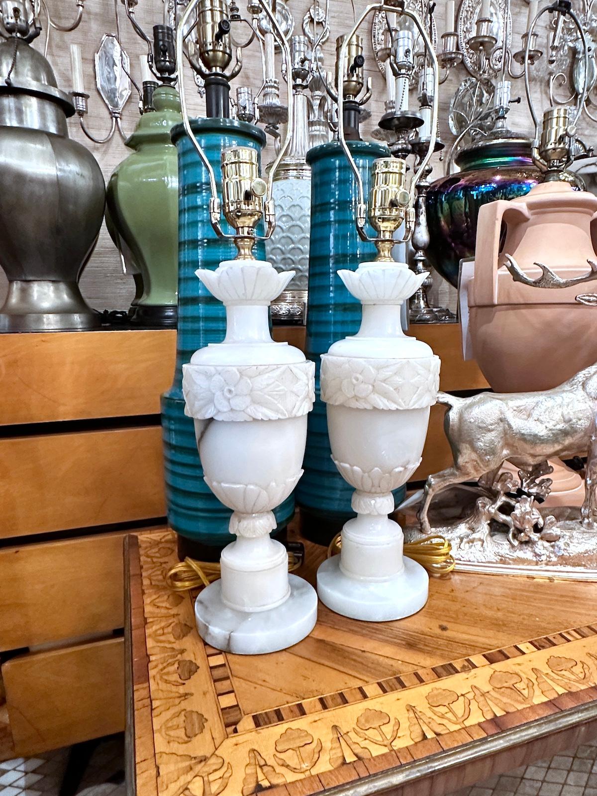 Italian Floral Alabaster Lamps For Sale