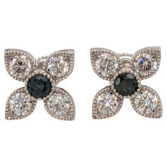 Floral Alexandrit-Ohrringe mit natürlichen Diamant-Akzenten aus massivem 14K Weißgold