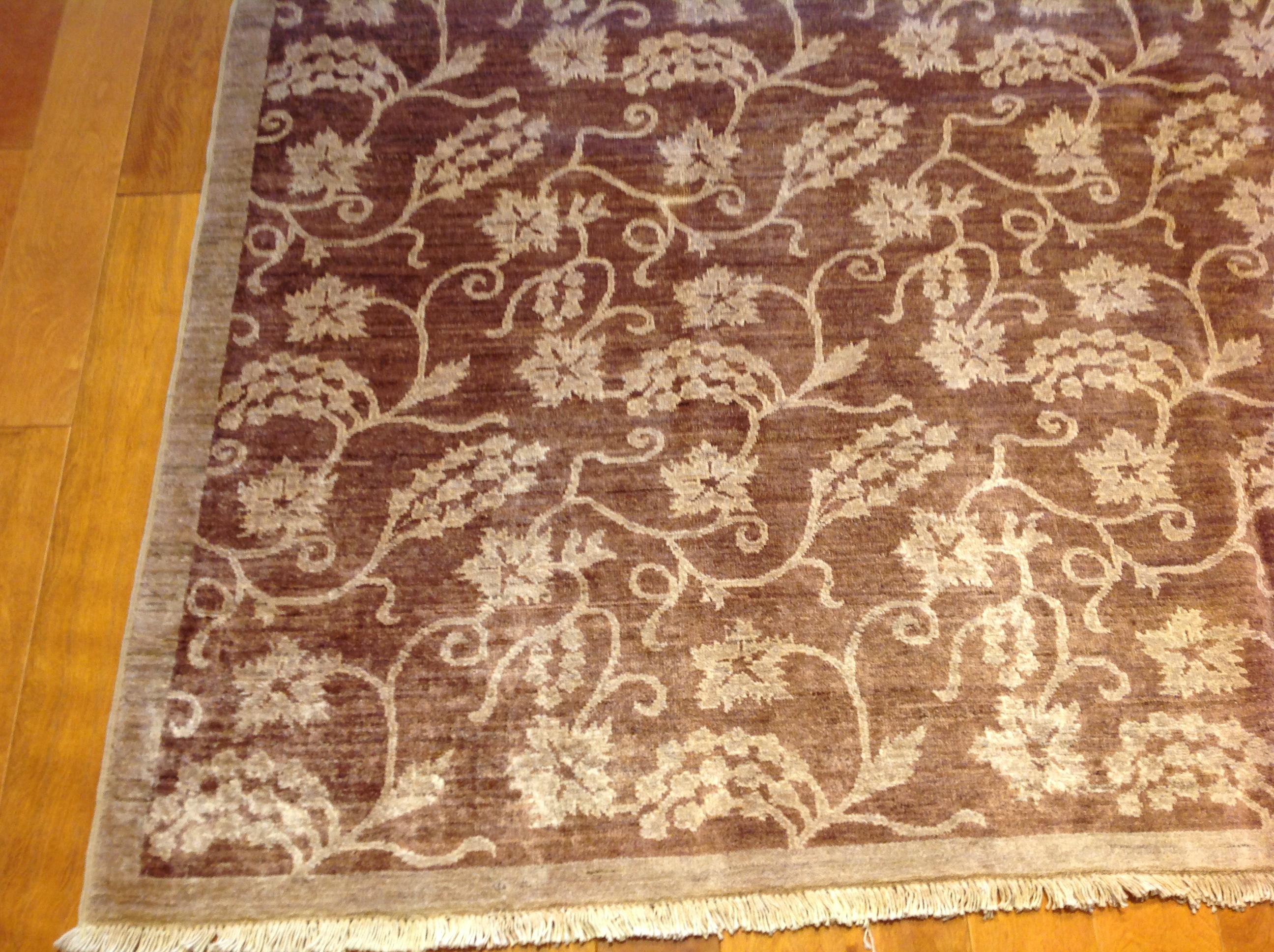 Hand-Knotted Floral All-Over Design Rug in Brown and Beige