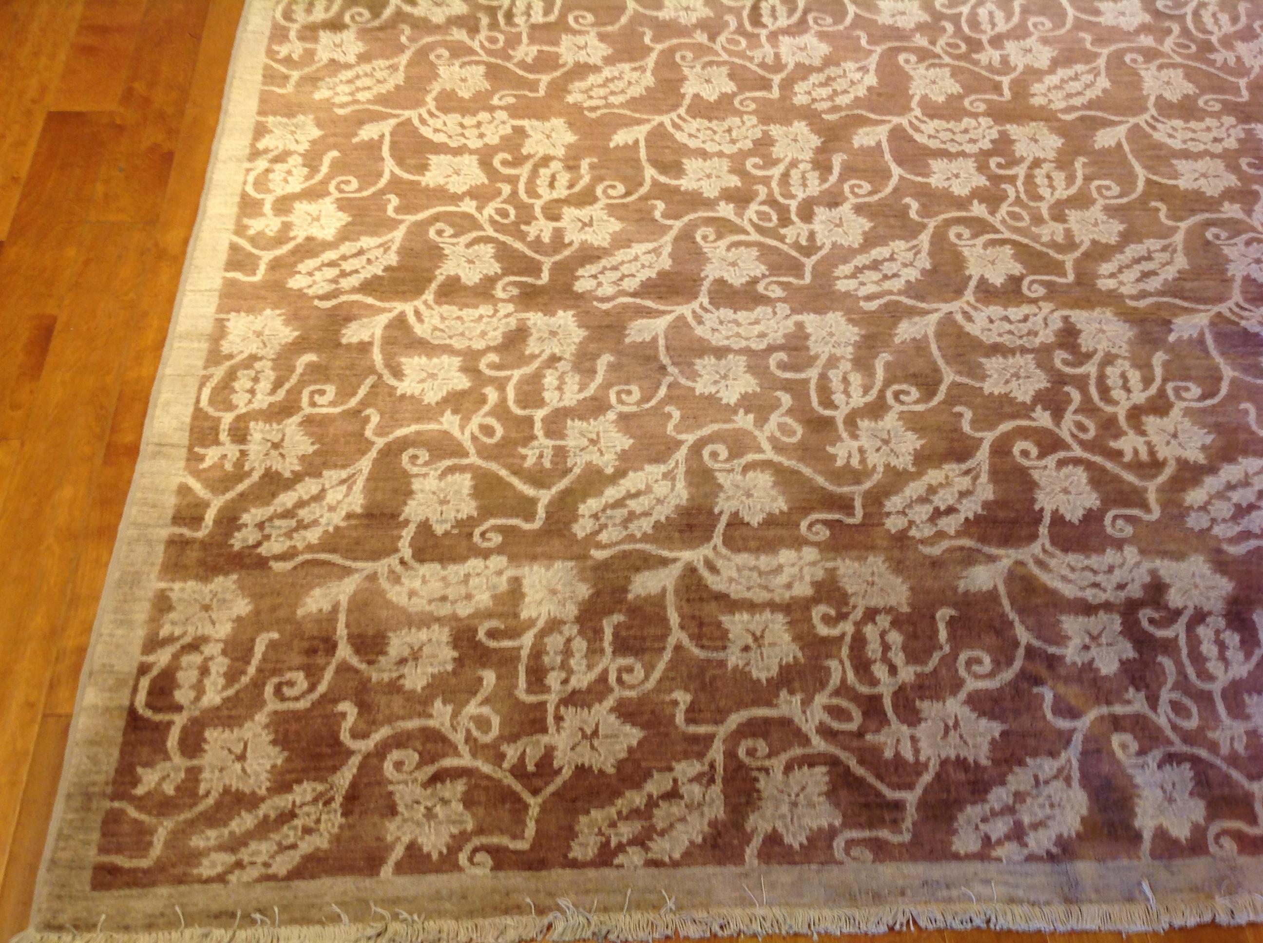 Floral All-Over Design Rug in Brown and Beige 1
