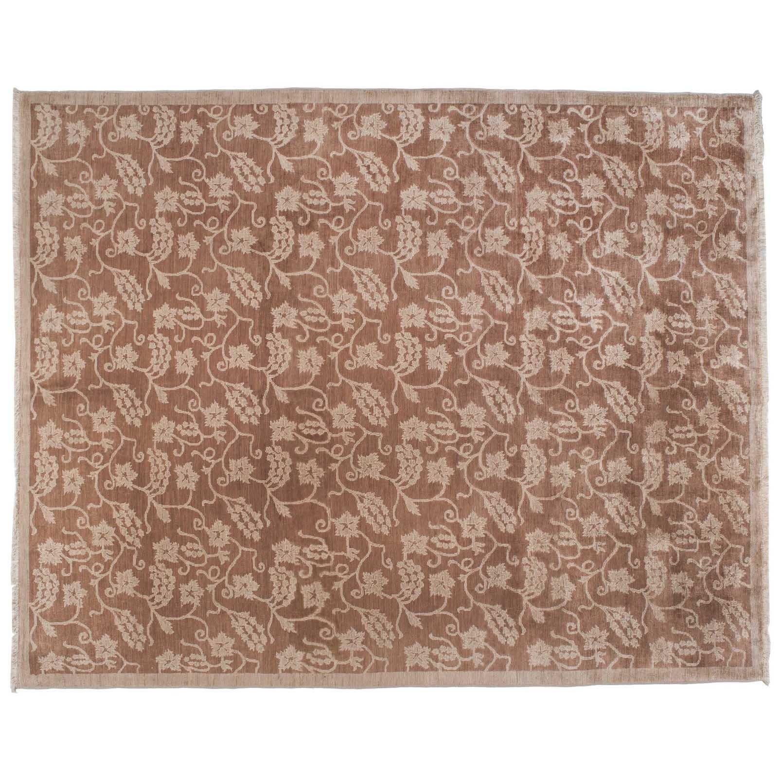 Floral All-Over Design Rug in Brown and Beige