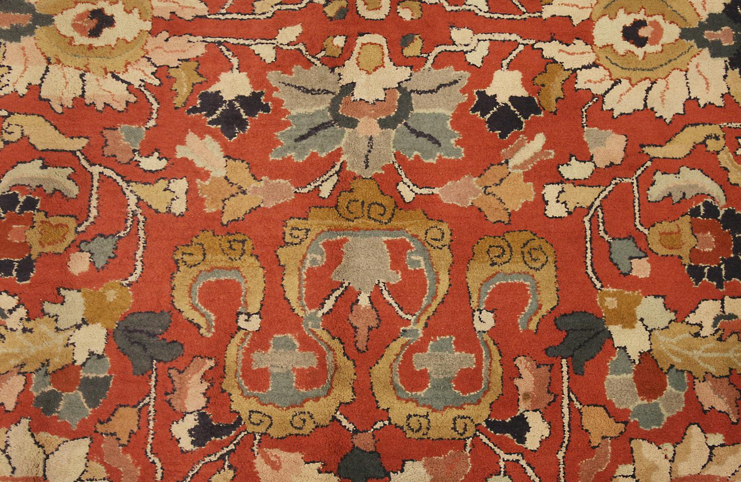 Hand-Knotted Floral All-Over Field Massive Antique German Rust Tetex Carpet, ca. 1920 For Sale