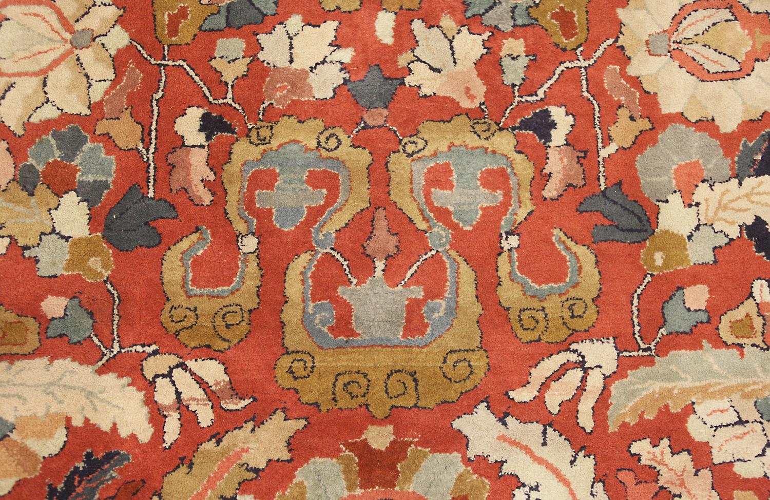 Floral All-Over Field Massive Antique German Rust Tetex Carpet, ca. 1920 In Good Condition For Sale In Ferrara, IT
